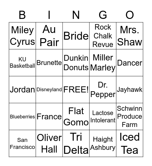 Anna Bingo Card