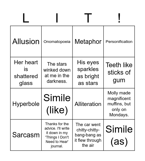 Lit Devices Bingo Card