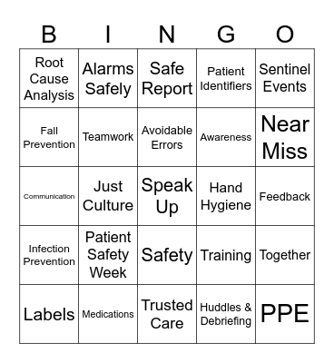 PATIENT SAFETY BINGO Card