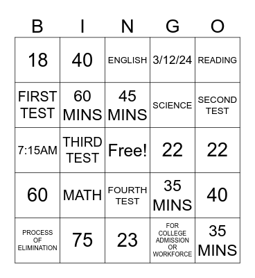 ACT PREP Bingo Card