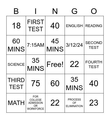 ACT PREP Bingo Card