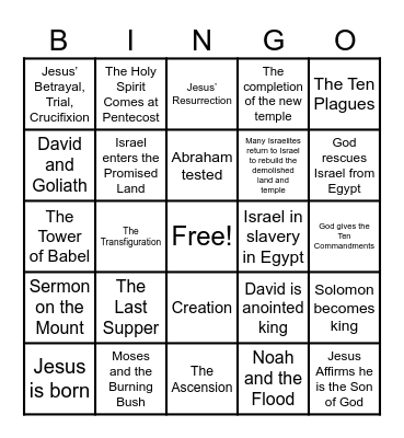 Bible Events Bingo Card