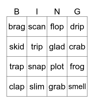 Blends Bingo (SHORT VOWEL) #2 Bingo Card