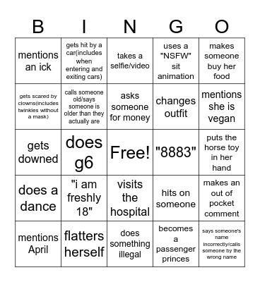 January Fooze Bingo Card