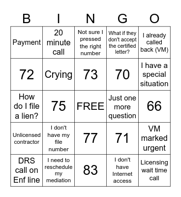 Untitled Bingo Card