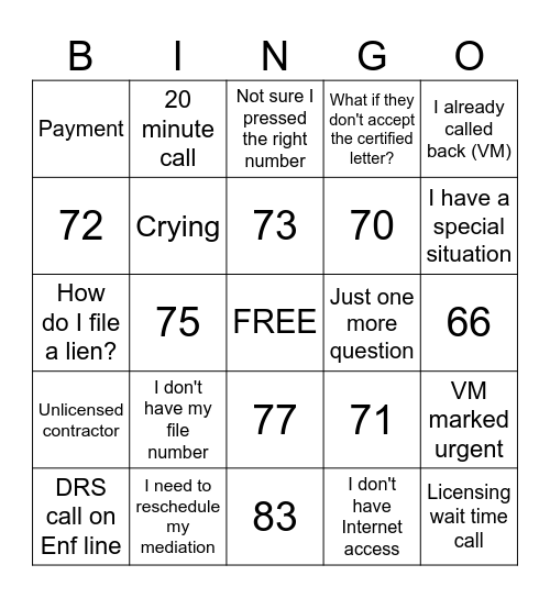 Untitled Bingo Card