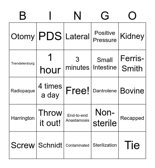 Surgical Tech Bingo! Bingo Card