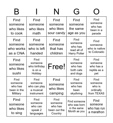 Get to Know you Bingo Card