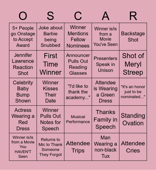 2024 OSCAR'S Bingo Card