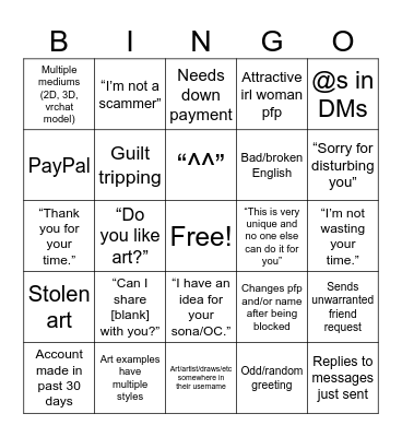 Scammer Scrutiny Bingo Card