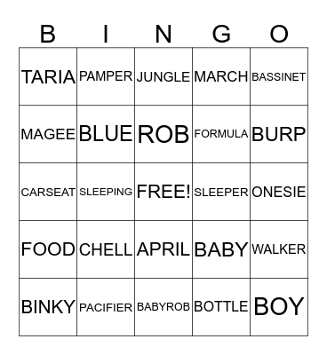 CHELLS SHOWER Bingo Card