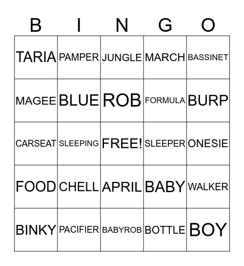 CHELLS SHOWER Bingo Card