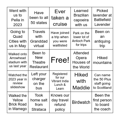 On the Road Bingo Card
