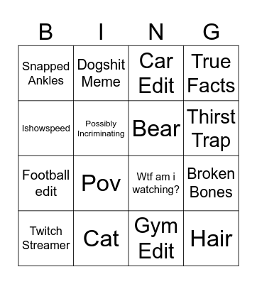 Instagram Bingo Card