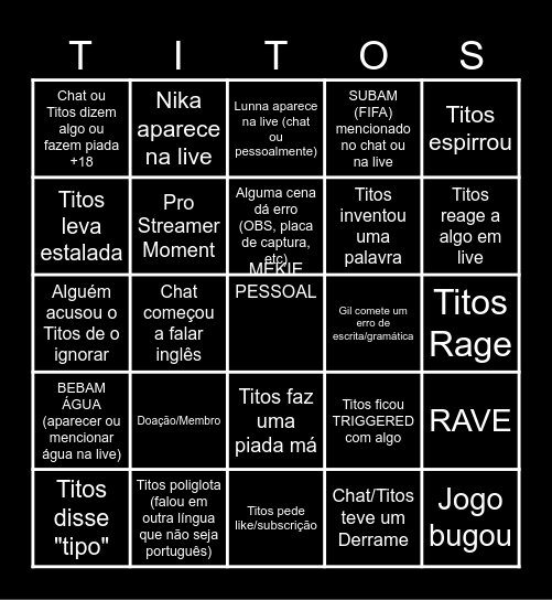 BINGO DO TITOS Bingo Card