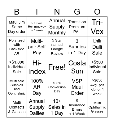 Optical Bingo Card