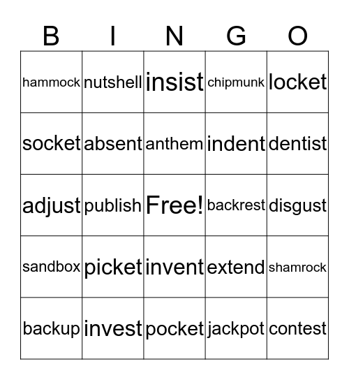 Challenge Words Bingo L 19-24 Bingo Card