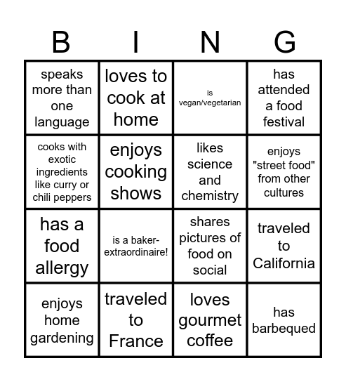 "Find Someone Who...." Bingo Card