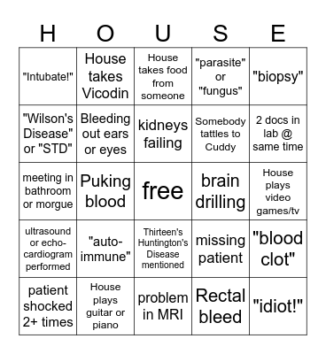 house md bingo v8.0 Bingo Card