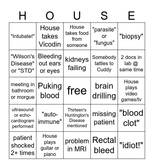 house md bingo v8.0 Bingo Card