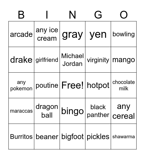 Untitled Bingo Card