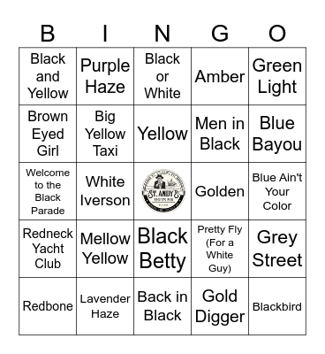 Songs With Colors In The Title Bingo Card