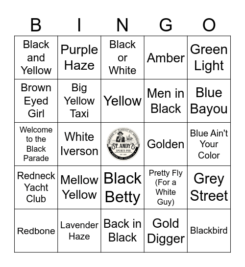 Songs With Colors In The Title Bingo Card