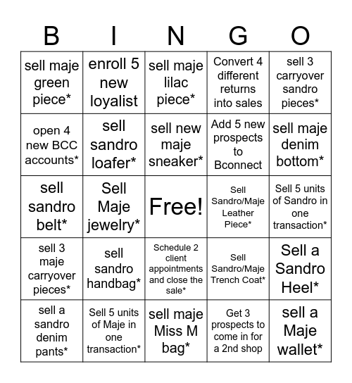 sandro/maje bingo (4/4) Bingo Card