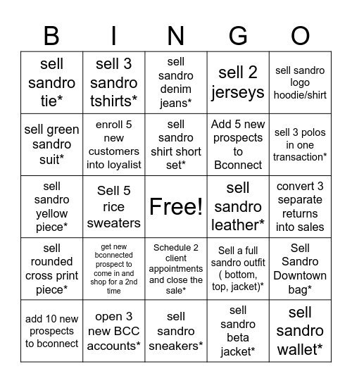 sandro homme bingo (2/2) Bingo Card