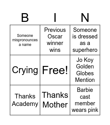 Oscars Bingo Card