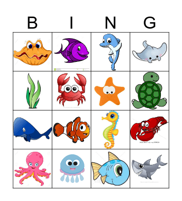 Ocean Animals Bingo Card