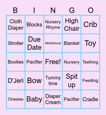 Gender Reveal Bingo Card