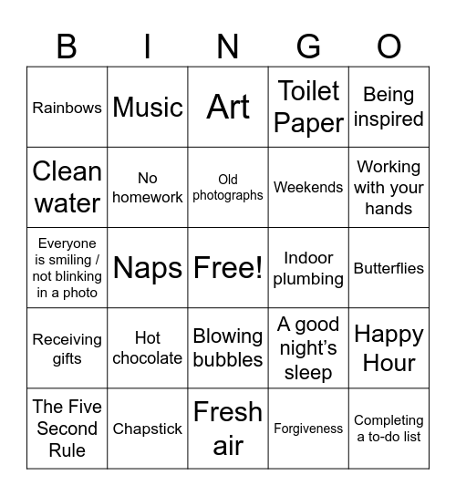 Good Things Bingo Card