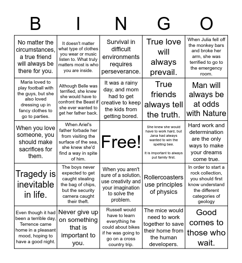 Theme or Main Idea? Bingo Card