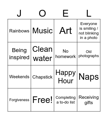 Good Things Bingo Card