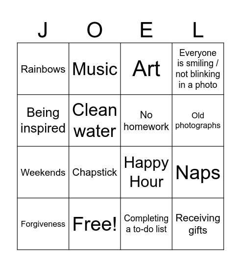 Good Things Bingo Card