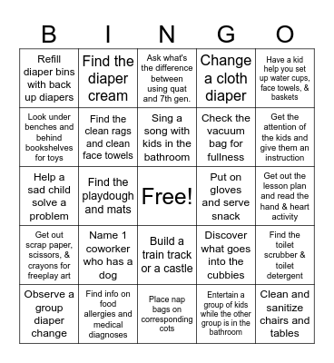 Bluebird Training Bingo Card