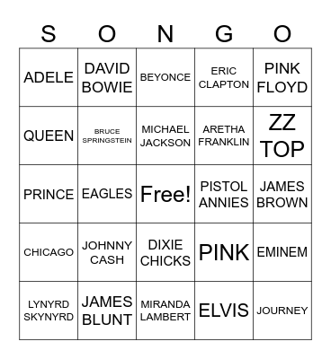 NAME THE SINGER/BAND Bingo Card