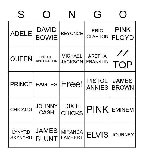 NAME THE SINGER/BAND Bingo Card