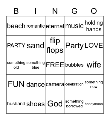 BRIDE Bingo Card
