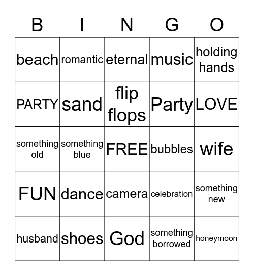 BRIDE Bingo Card