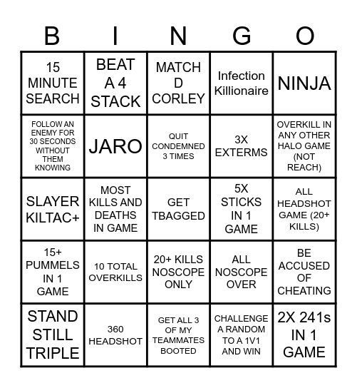 Tempest's Halo Bingo Card