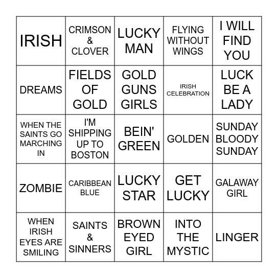 LUCK OF THE IRISH Bingo Card