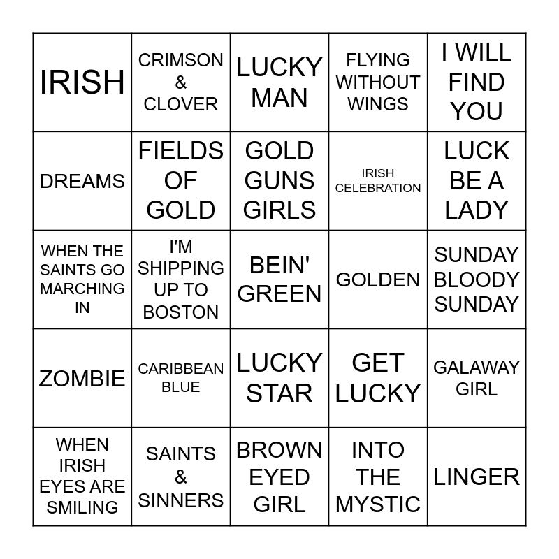 LUCK OF THE IRISH Bingo Card