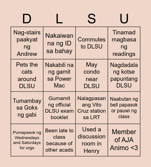 The Lasallian Experience Bingo Card