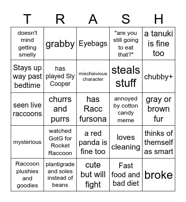 Raccoon Bingo Card