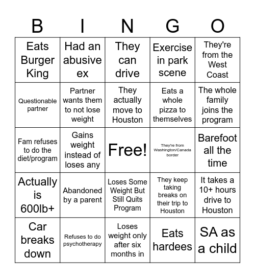 My 600lb Life Bingo Card
