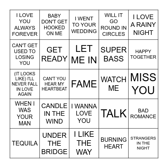 BILLBOARD #8S Bingo Card