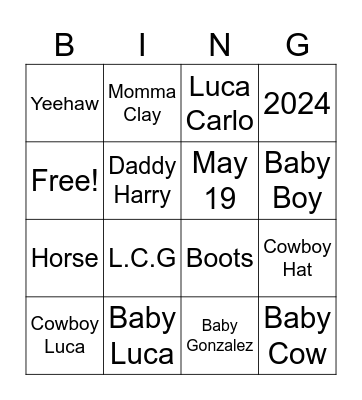 Baby Luca Baby Shower Bingo Card