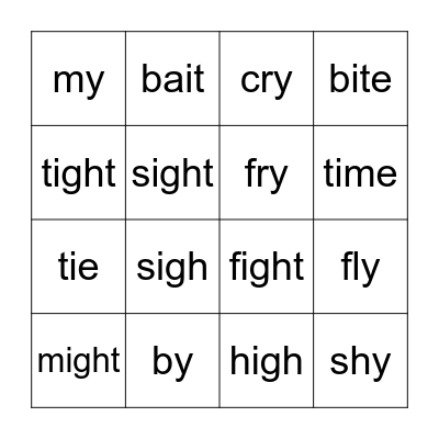 Phonics ie i-e y igh Bingo Card